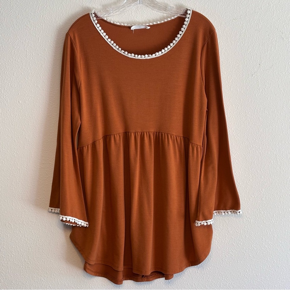 Zenana Outfitters Terracotta Tunic with Ivory Accents SZ L Long Sleeve